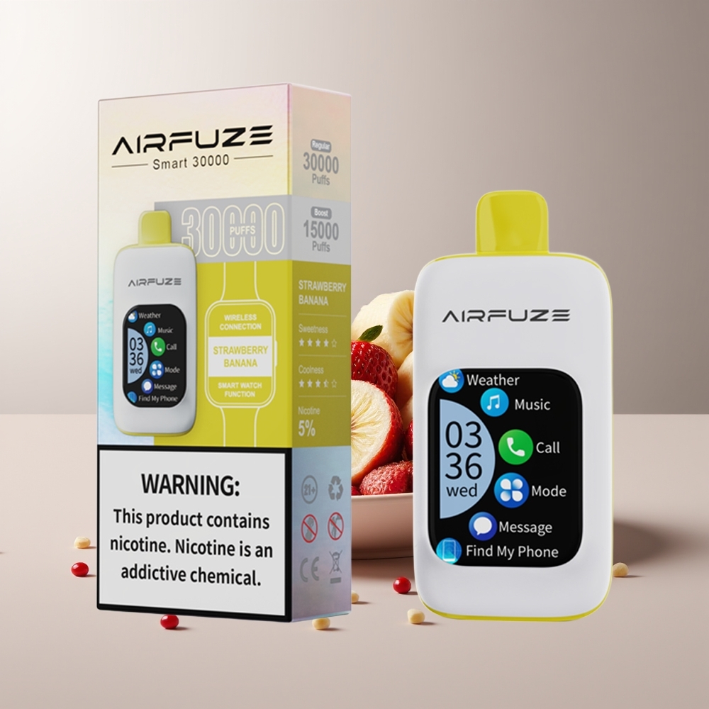 AirFuze Smart 30000 Pūkų Vienkartinės Elektroninės Cigaretės Braškių Bananų 5% 900mAh Type-C