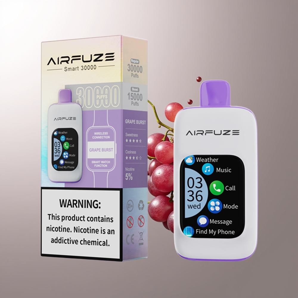 AirFuze Smart 30000 Puffs Vienkartinės Elektroninės Cigaretės Vynuogių Sprogimas 2.01\'\' Ekranas 5% Nikotino 900mAh