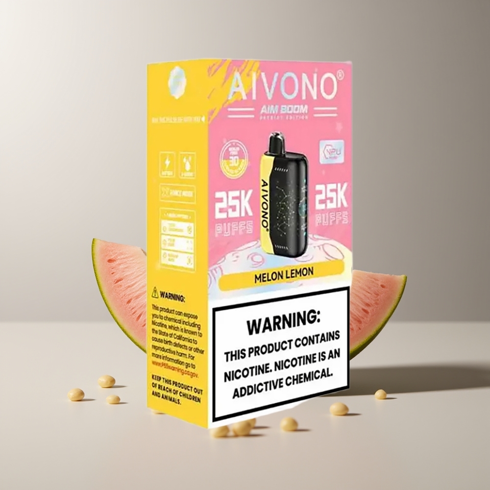 Aivono Aim Boom 25000 Pūkų Melionas Citrina 28ml 650mAh 1.2 ohm
