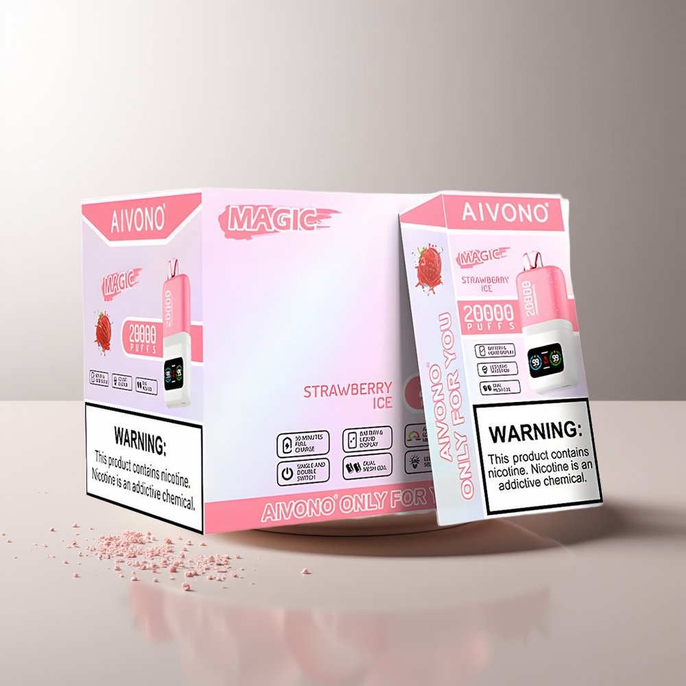Aivono Aim Magic 20000 Pūkų Braškės Ledas 0% Nikotino 26ml Skystis Tipas-C