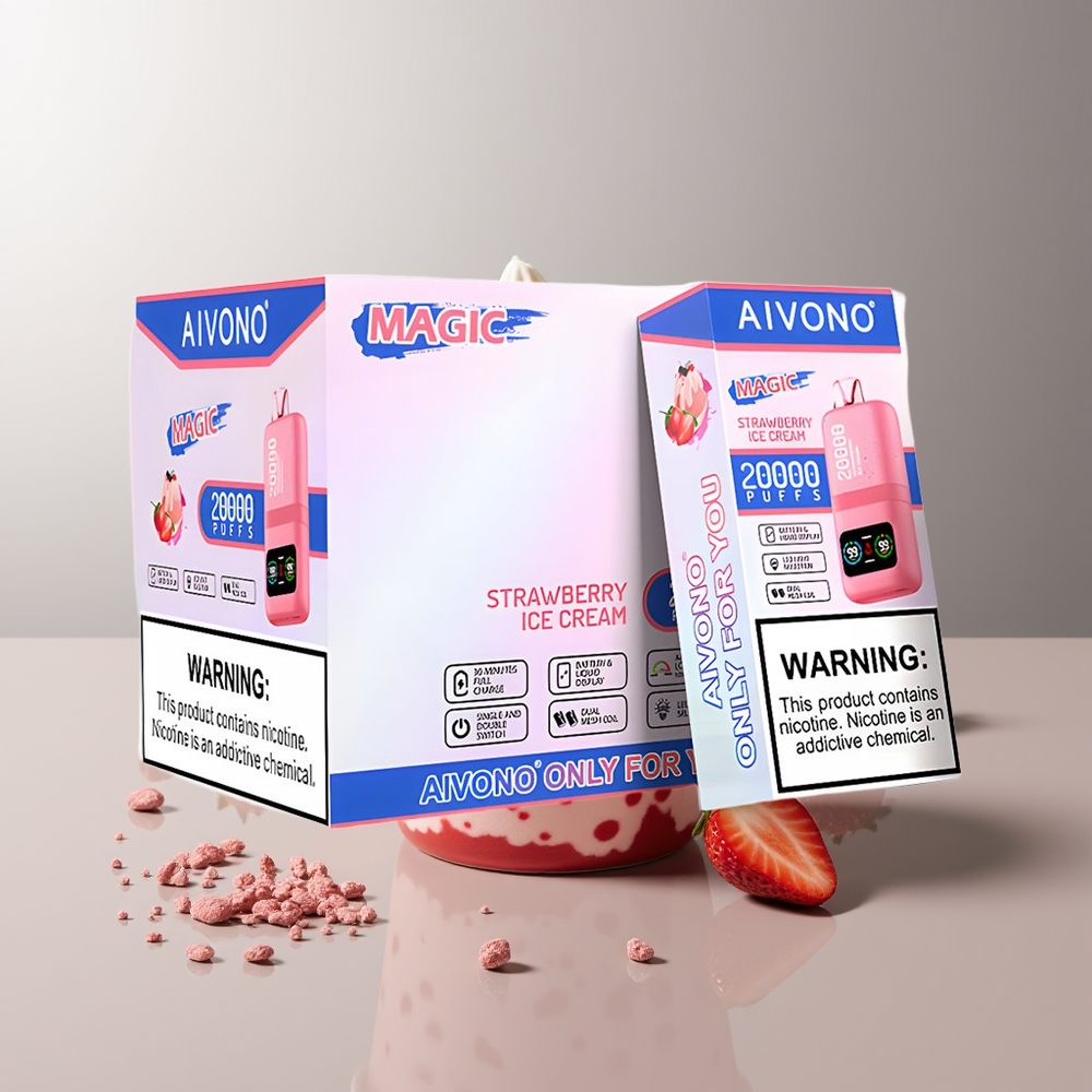 Aivono Aim Magic 20000 Pūkų Braškinių Ledų Kremas 0% Nikotino 26ml Tipas-C