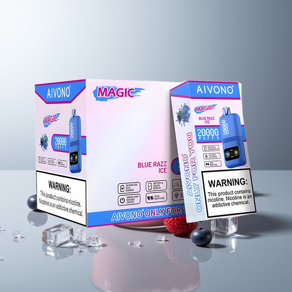 Aivono Aim Magic 20000 Pūkų Mėlynųjų Aviečių Ledas 0% Nikotino 26ml Tipo-C