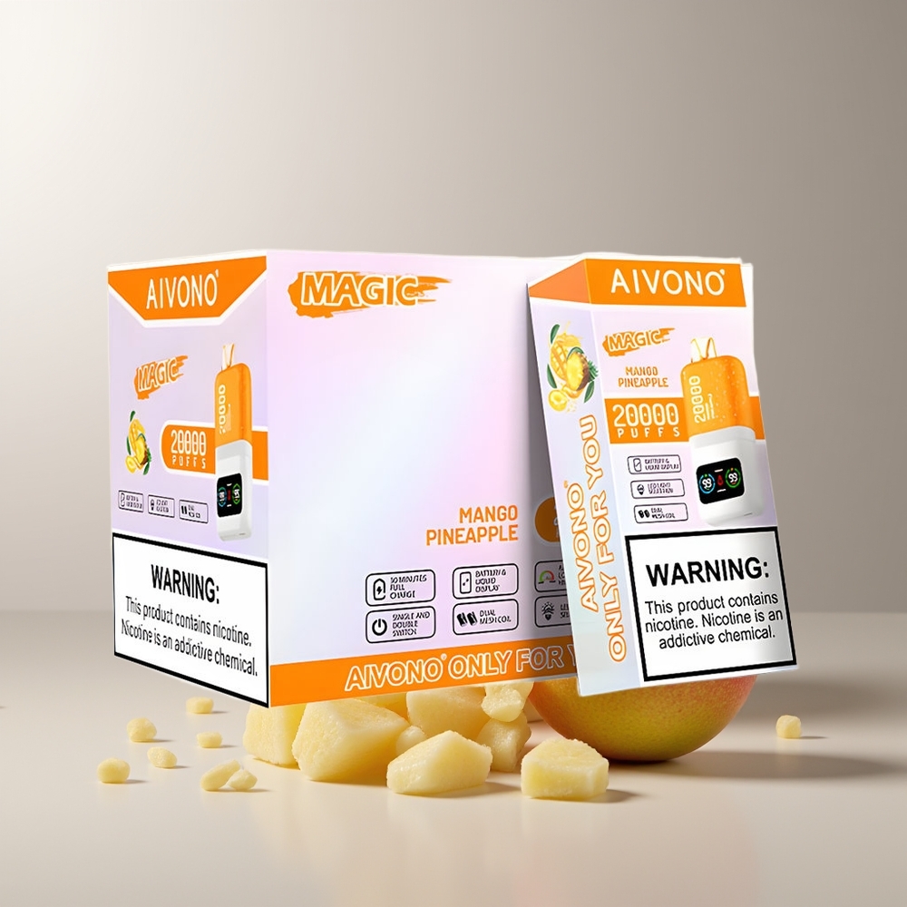 Aivono Aim Magic 20000 Pūkų Mango Ananasas 0% Nikotino 26ml Tipo-C