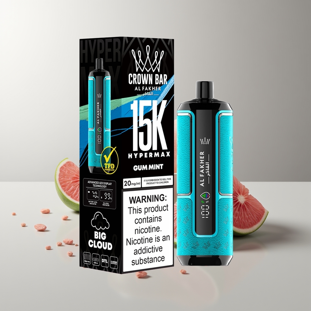 Al Fakher Crown Bar 15K Guminė Mėta Hypermax DTL 22ml 600mAh Type-C