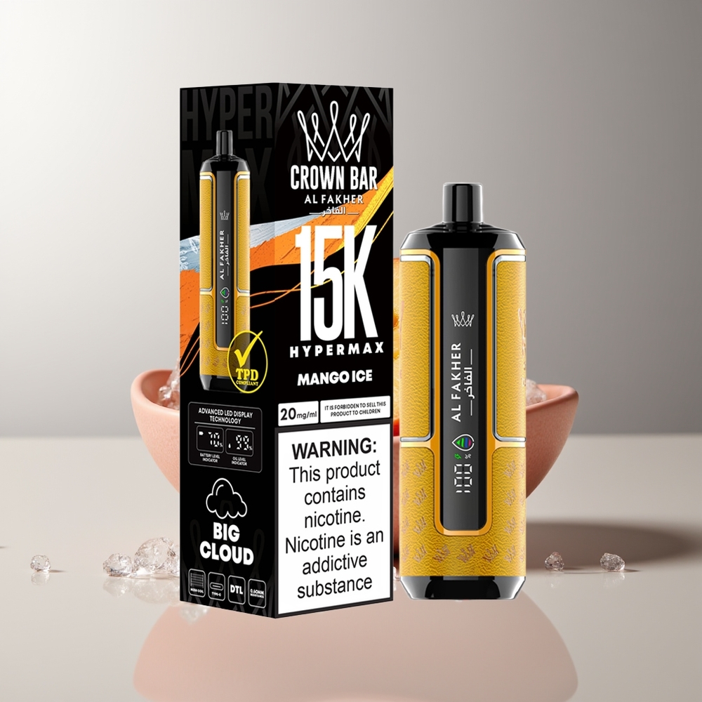 Al Fakher Crown Bar 15K Hypermax 15 000 užpūrimų DTL Mango Ledas Tipas-C