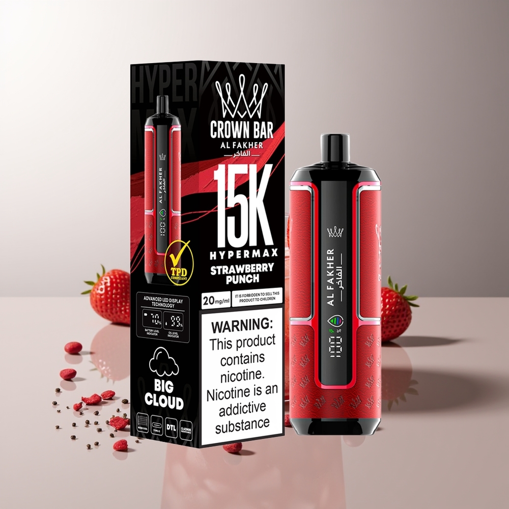 Al Fakher Crown Bar 15K Hypermax Nešiojamasis Vapas Braškų Punšas 22ml 600mAh Type-C