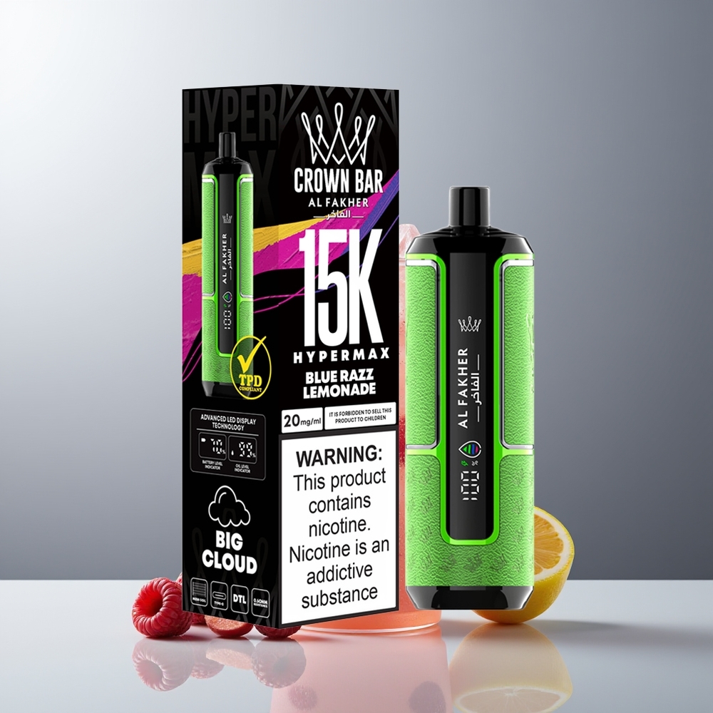 Al Fakher Crown Bar 15K Mėlynasis Avietinės Limonados Skonis Hypermax DTL 22ml 600mAh Type-C