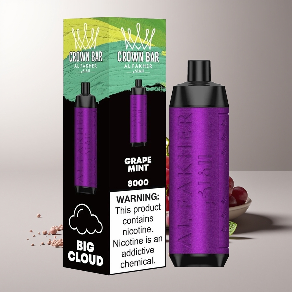 Al Fakher Crown Bar 8000 Kristalinis Vienkartinis Vapas Vynuogių Mėta USB Type-C 18ml 5mg