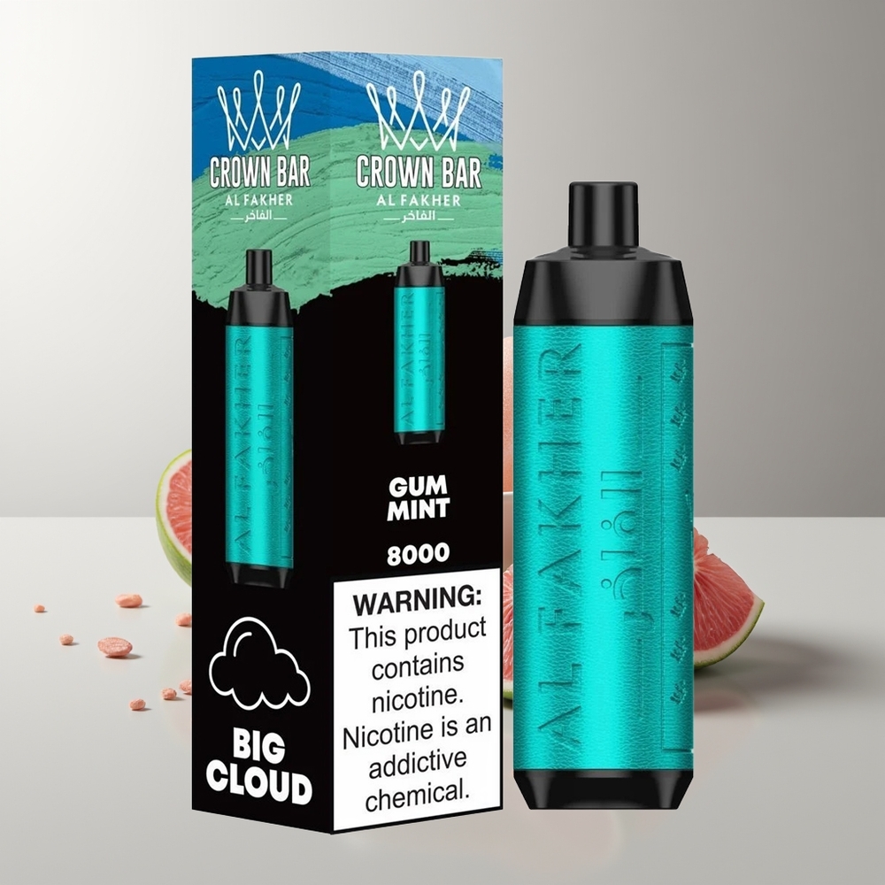 Al Fakher Crown Bar 8000 Kristalinis Vienkartinis Vaporizatorius Gum Mint 600mAh USB-C 18ml 5mg