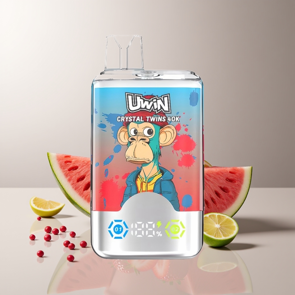 UWIN Crystal Twins 40000 Puffs Braškinis Arbūzas Citrinų Žaluma Rechargeable Mesh Coil