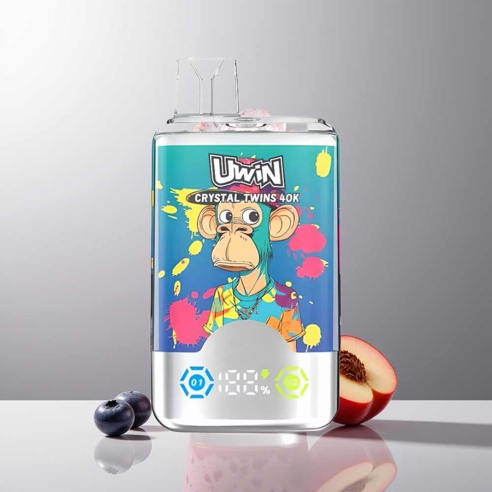 UWIN Crystal Twins 40000 Puffs Dvigubas Skonis Mėlynųjų Serbentų su Ledu ir Vasaros Persikų su Ledu 0.6 Ohm 850mAh Type-C