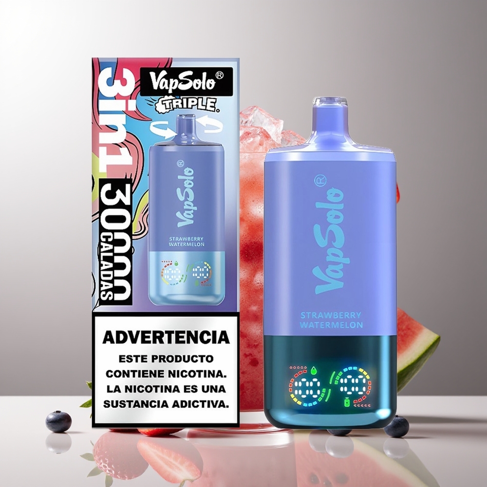 Vapsolo Triple 30000 Pūkų Braškės Arbūzas & Mėlynės Ledas 40ml 20mg/ml Type-C