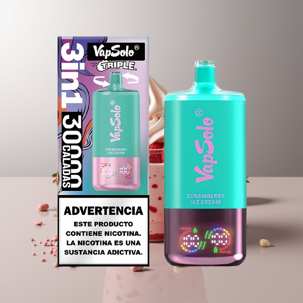 Vapsolo Triple 30000 Pūkų Vienkartinės Elektroninės Cigaretės Braškių Ledai