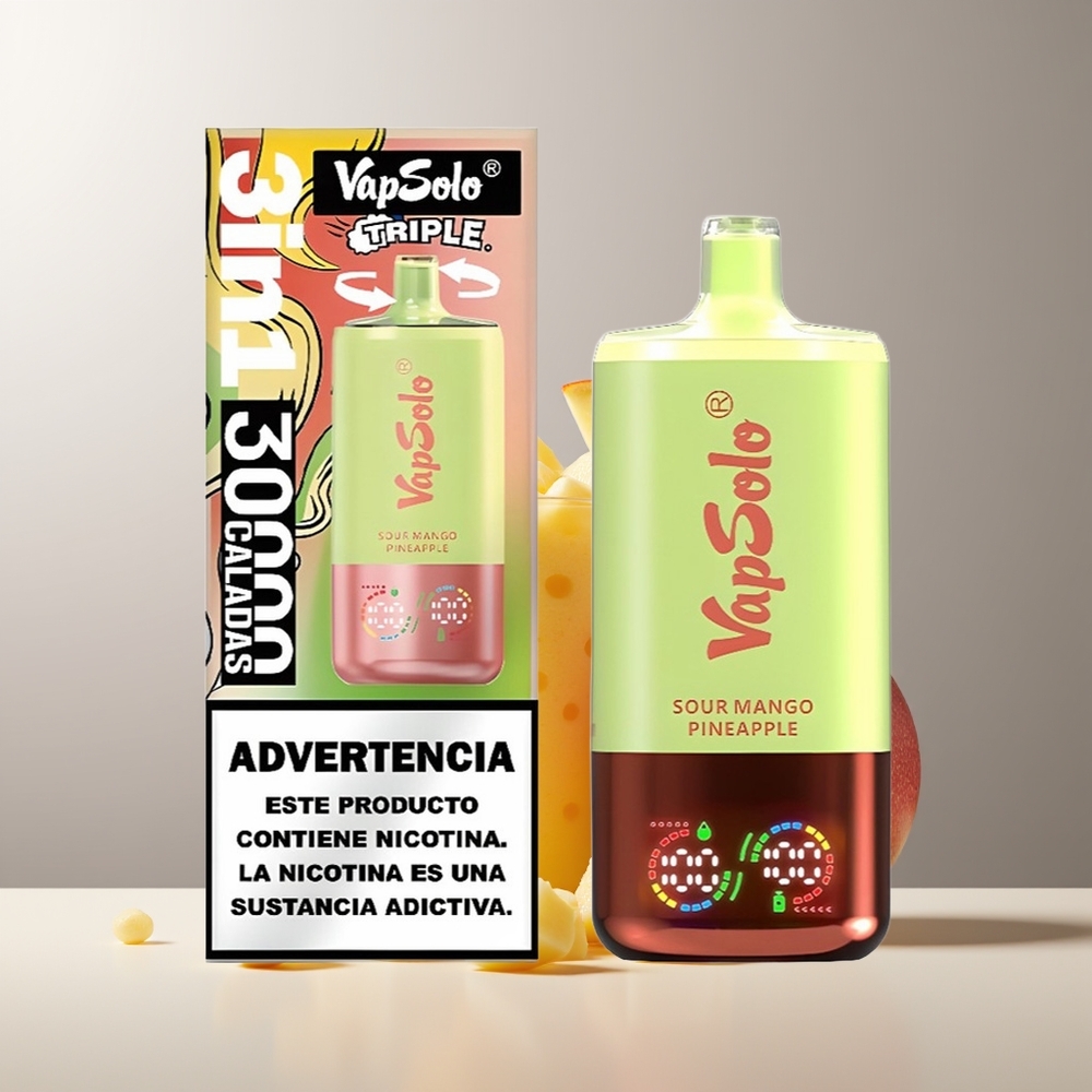 Vapsolo Triple 30000 Pūkų Vienkartinės Elektroninės Cigaretės Rūgštus Mango Ananasas 40ml Type-C