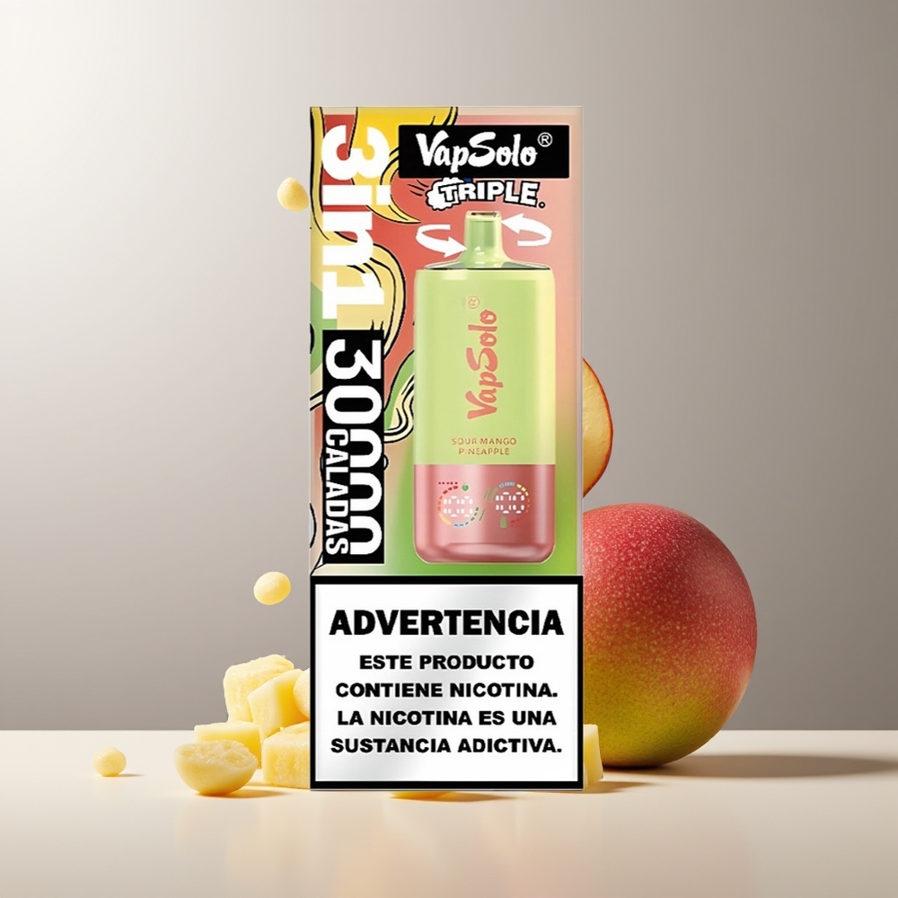 Vapsolo Triple 30000 Pūkų Vienkartinės Elektroninės Cigaretės Rūgštus Mango Ananasas 40ml Type-C