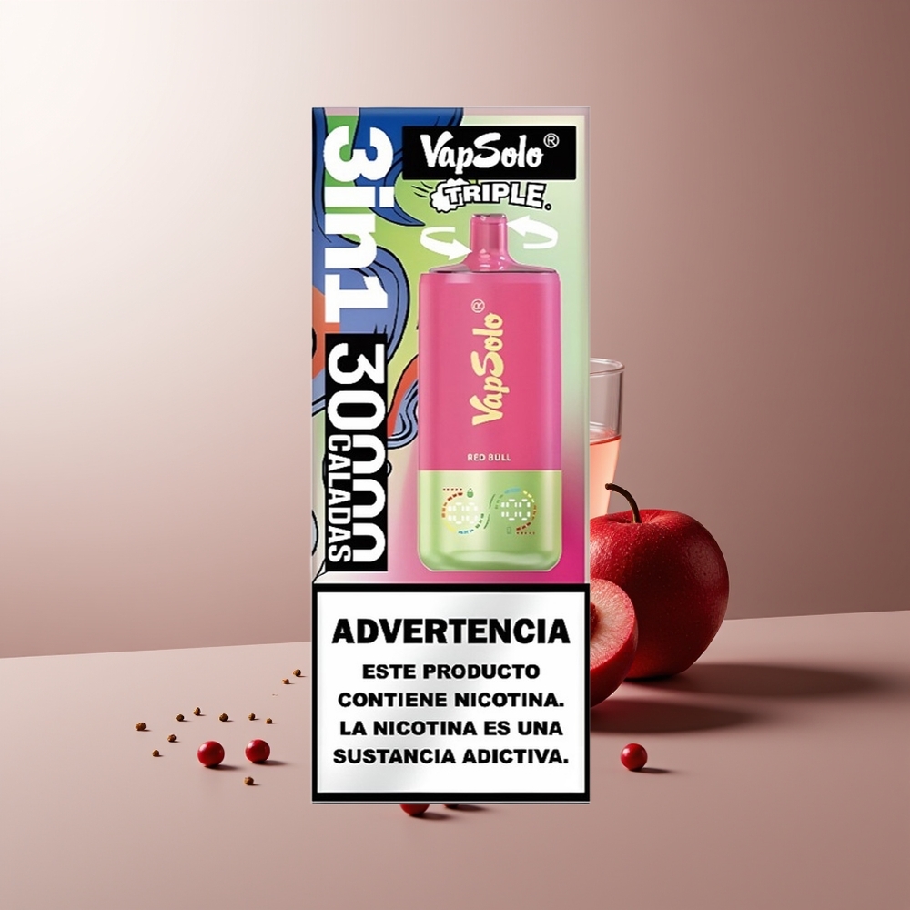 Vapsolo Triple 30000 Pūkų Vienkartinės Elektroninės Cigaretės Raudonasis Jautis 40ml 3 Type-C