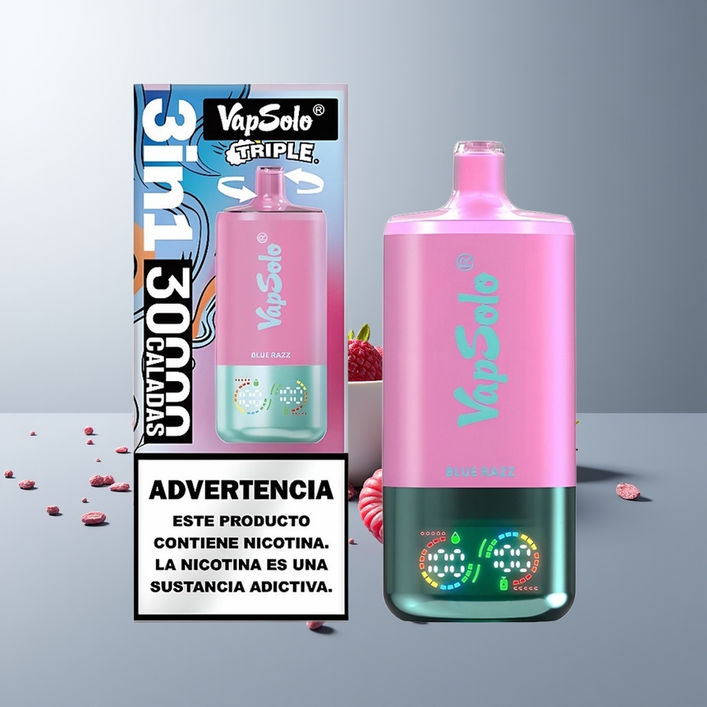 Vapsolo Triple 30000 Pūsų Vienkartinės Elektroninės Cigaretės Mėlyna Razz 40ml 20mg/ml Type-C