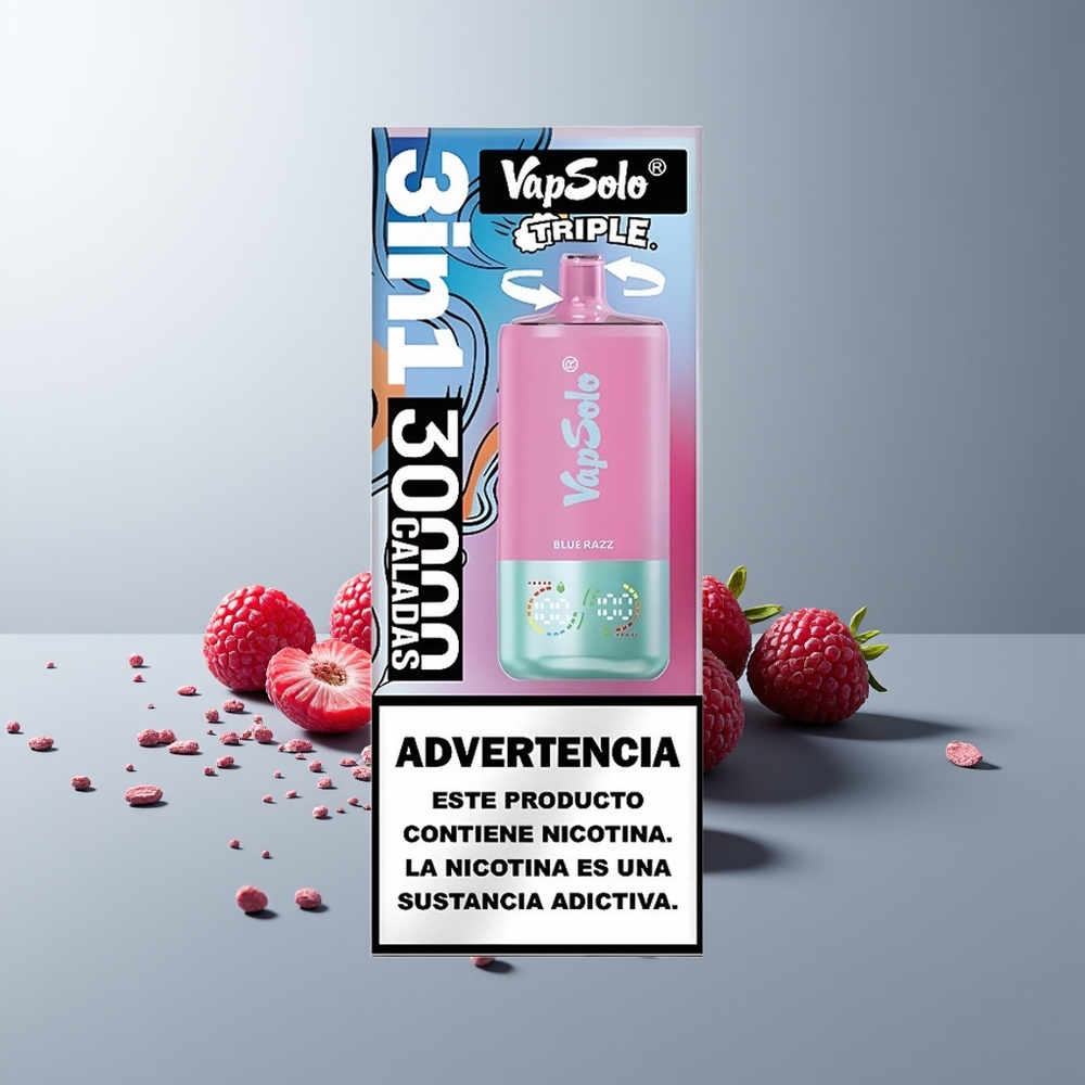 Vapsolo Triple 30000 Pūsų Vienkartinės Elektroninės Cigaretės Mėlyna Razz 40ml 20mg/ml Type-C