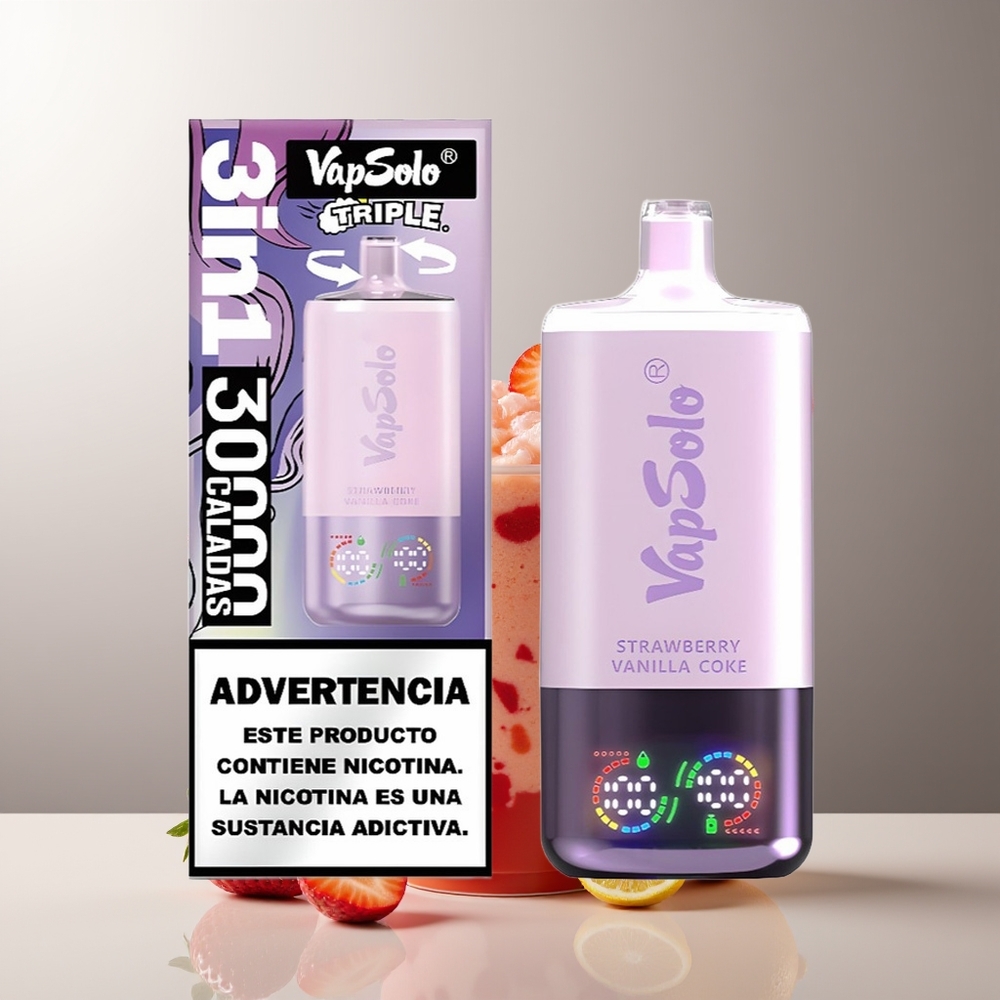 Vapsolo Triple 30000 Puffs Braškės Vanilės Kola 40ml Type-C
