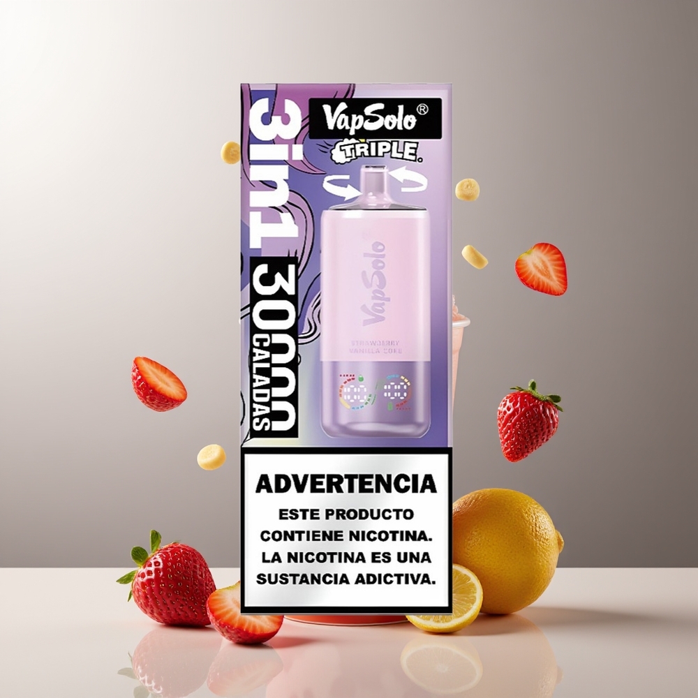 Vapsolo Triple 30000 Puffs Braškės Vanilės Kola 40ml Type-C