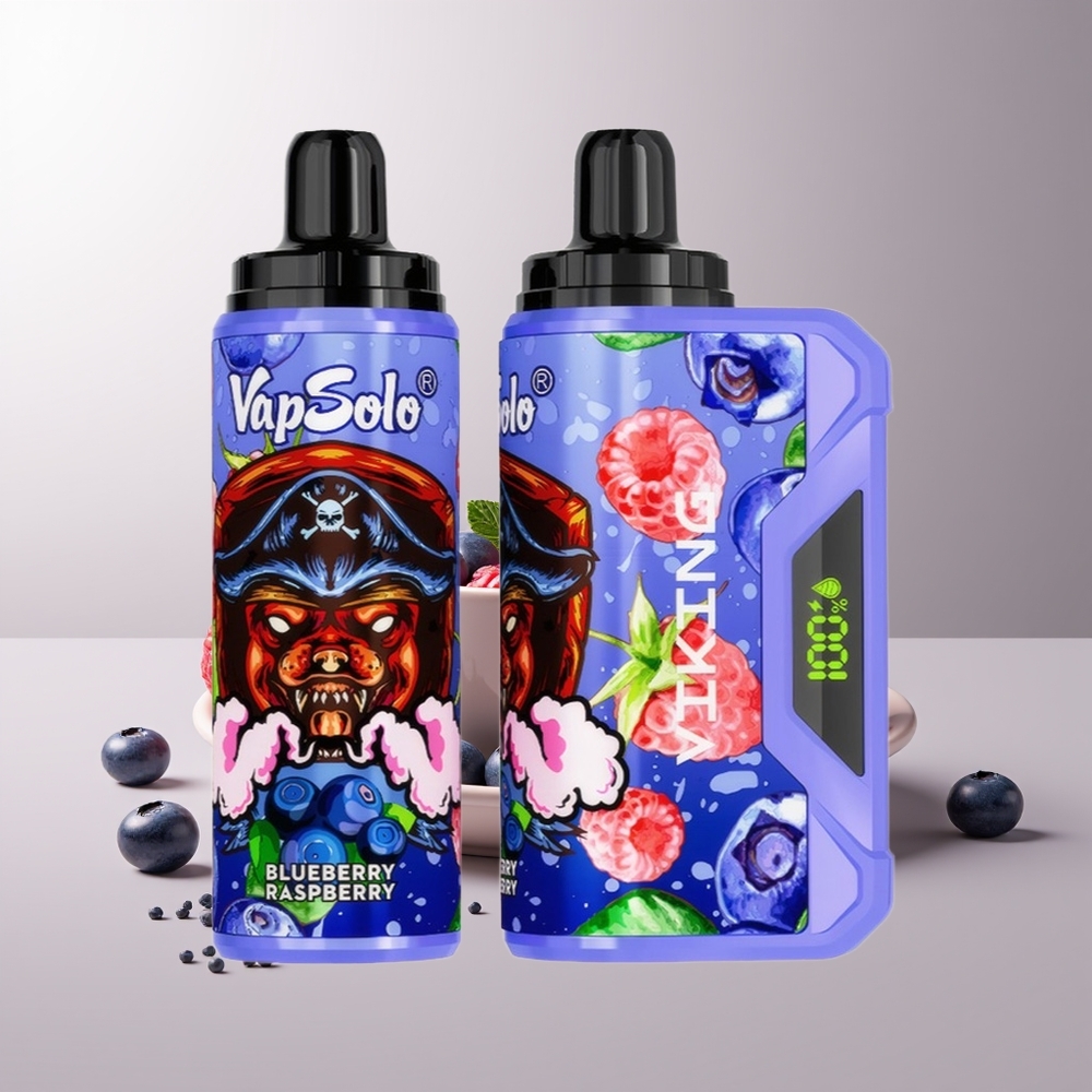 VapSolo VIKING 12000 Pūkų Vienkartinė Garinė Mėlynųjų Serbentų ir Aviečių Led Display Type-C 22ml