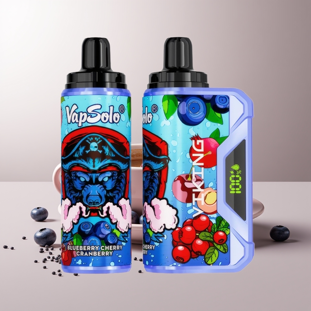 VapSolo VIKING 12000 Pūkų Vienkartinė Vape Mėlynė Vyšnia Spanguolė 22ml Type-C LED
