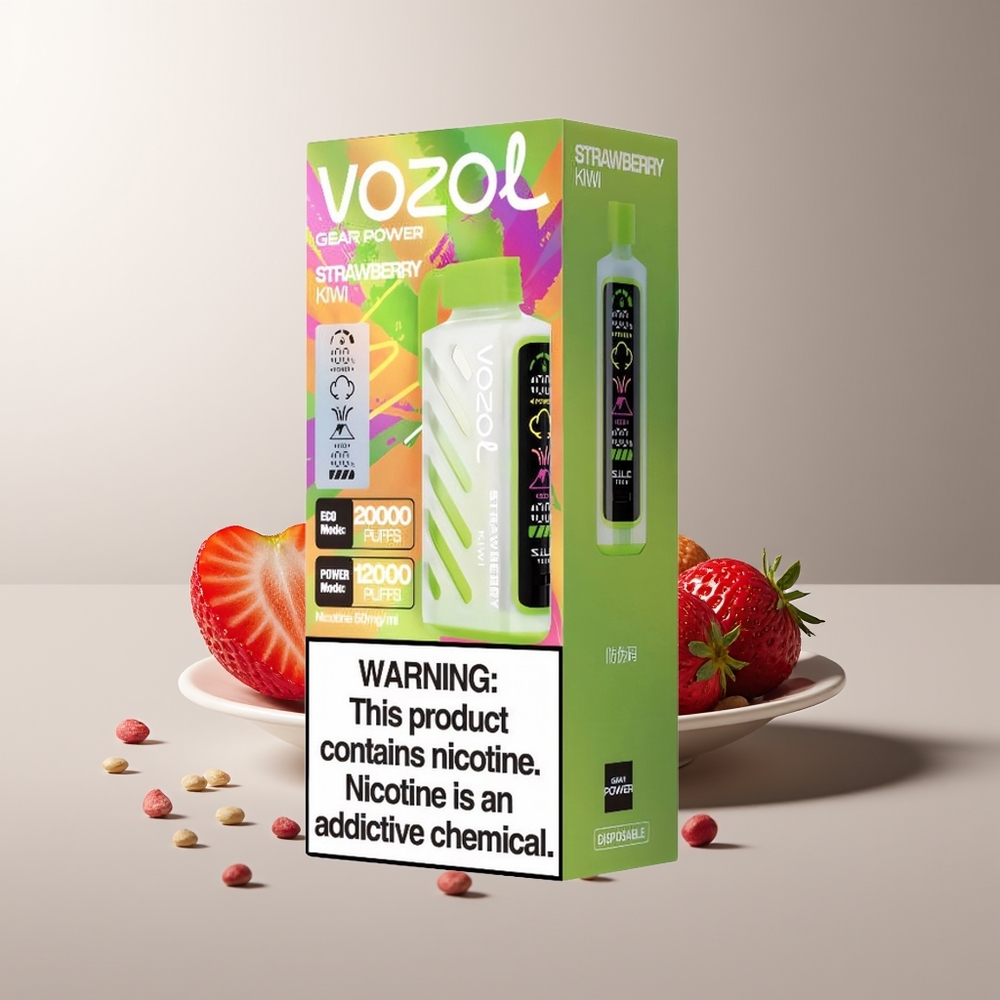 VOZOL Gear Power 20000 Pūkų Braškė Kiwi Dual Mesh Coil Full Screen Display 20mL