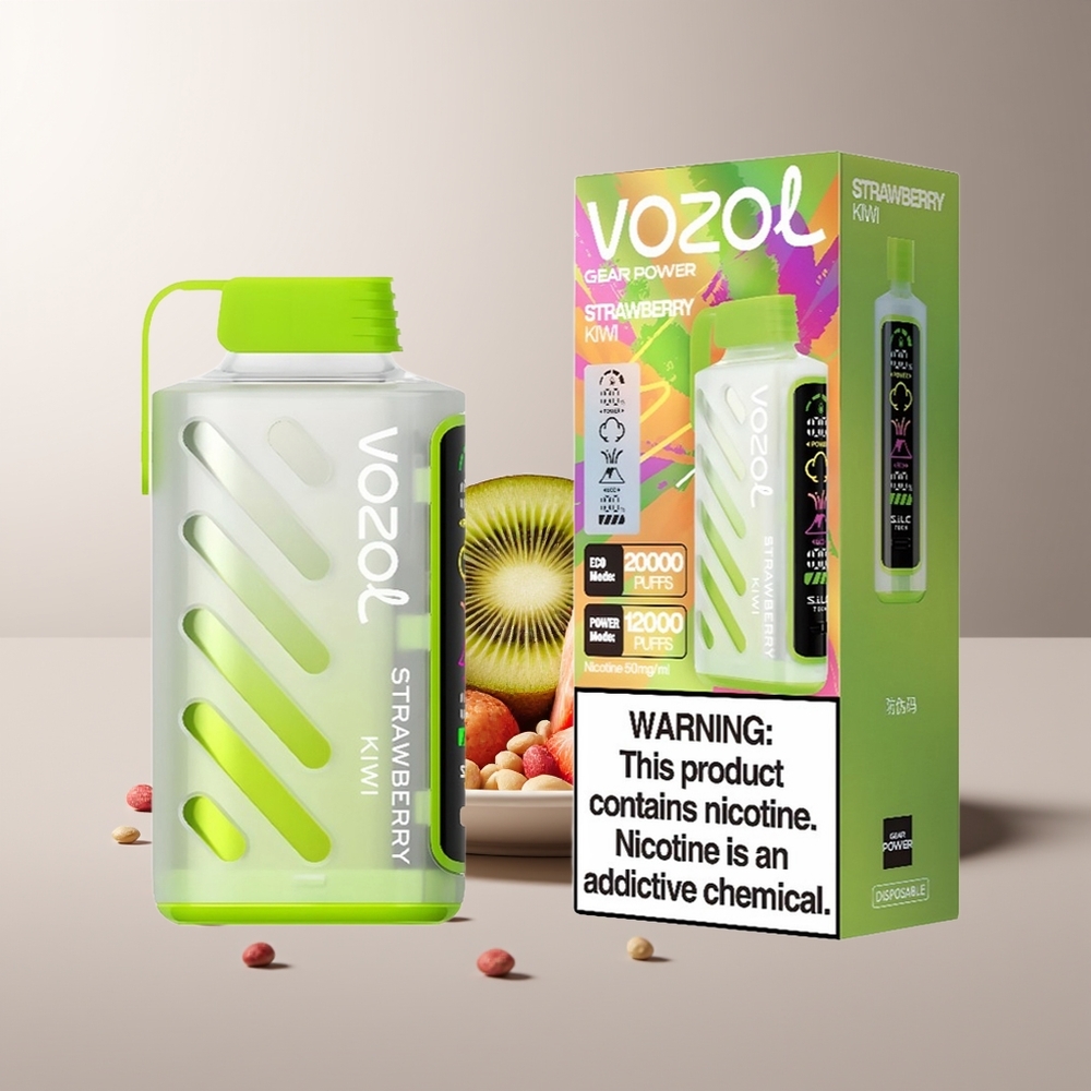 VOZOL Gear Power 20000 Pūkų Braškė Kiwi Dual Mesh Coil Full Screen Display 20mL