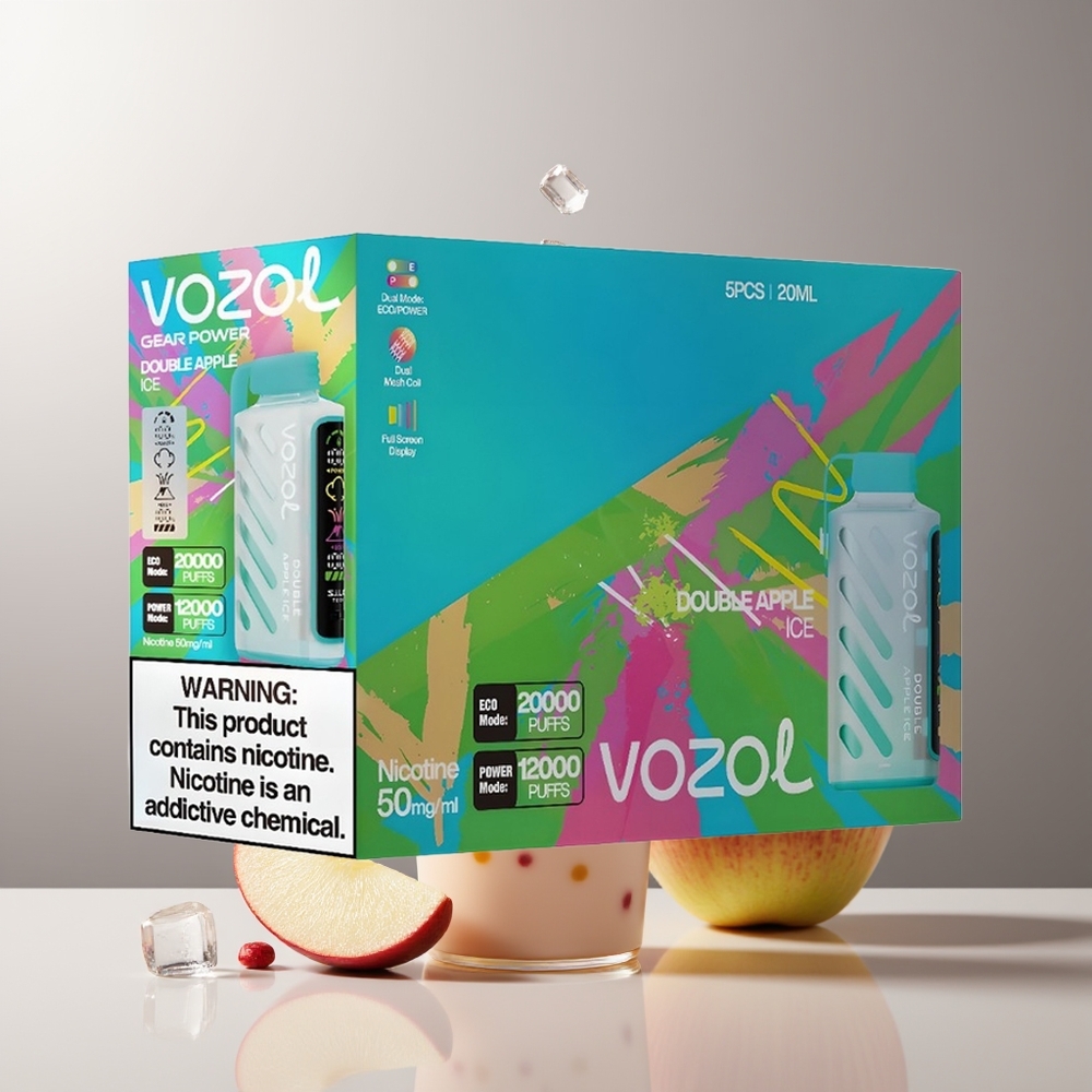 VOZOL Gear Power 20000 Pūsų Dviguba Obuolių Ledas Vienkartinės Elektroninės Cigaretės su S.i.L.C. Tech, Dual Mesh Coil ir 20mL