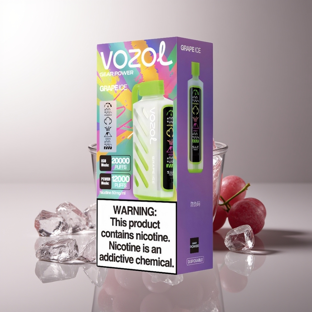 VOZOL Gear Power 20000 Puffų Vienkartinės Elektroninės Cigaretės Vynuogių Ledas S.i.L.C. Tech Dual Mesh Coil 20mL