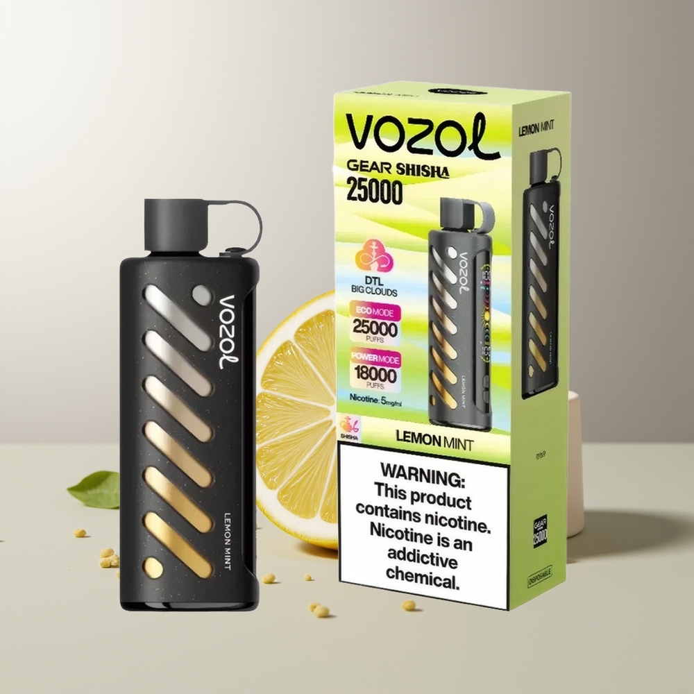 VOZOL Gear Shisha 25000 Pūkų Citrina Mėta S.i.L.C Tech Dual Mesh 1000mAh 5mg/ml