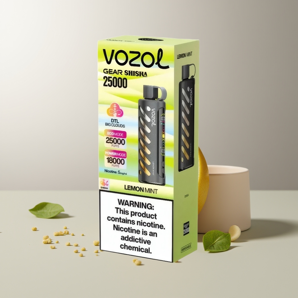 VOZOL Gear Shisha 25000 Pūkų Citrina Mėta S.i.L.C Tech Dual Mesh 1000mAh 5mg/ml