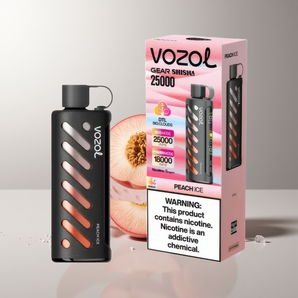VOZOL Gear Shisha 25000 Pūkų Persikas Ledas S.i.L.C Tech Dual Mesh Dual Modes