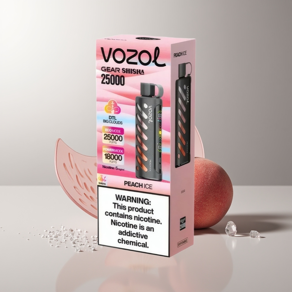 VOZOL Gear Shisha 25000 Pūkų Persikas Ledas S.i.L.C Tech Dual Mesh Dual Modes