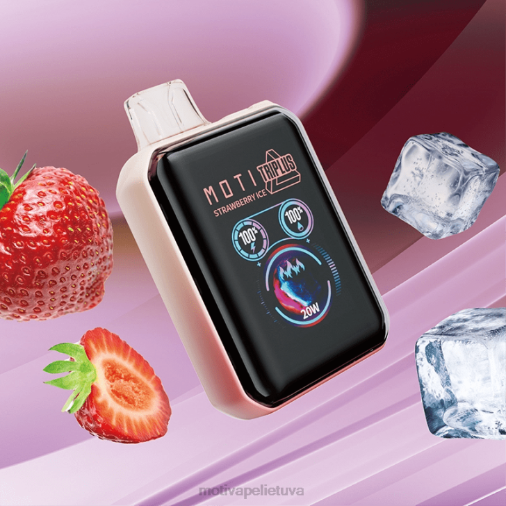 MOTI Vape Kit Lietuva T0669 | MOTI Triplus 20 000 vienkartinių garų (5%, 20 000 įkvėpimų) braškių ledų